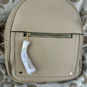 Chic Beige Backpack with Gold Accents